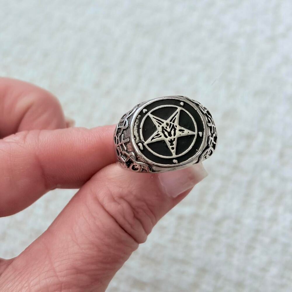 Silverplated Sigil of Baphomet Black Ring